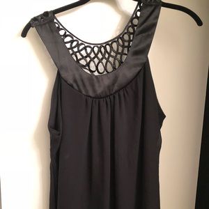 Black chiffon tank top with detailed back